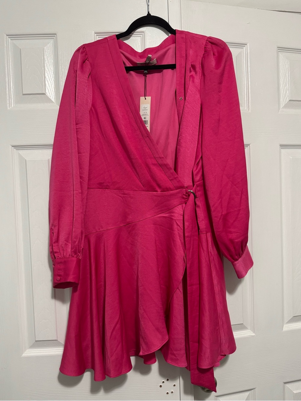 BCBGeneration Fuchsia Flared Metallic Wrap Mini Dress